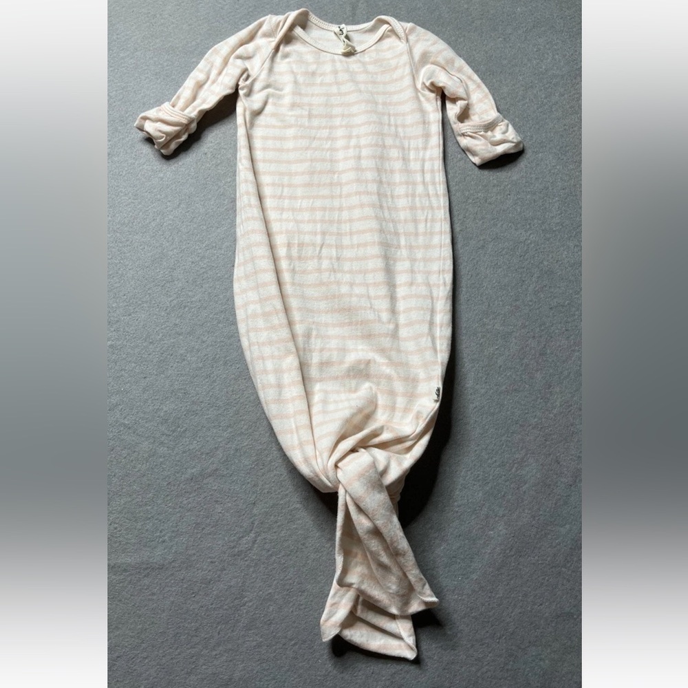 Baby Sprouts Knot Gown Girls 3-6 Months White Light Pink Stripes Hand Covers